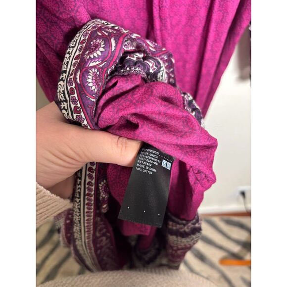 Anna Sui x Uniqlo Dress Women's Large Pink Purple Prarie Boho Peasant 60s 70s - Picture 5 of 5